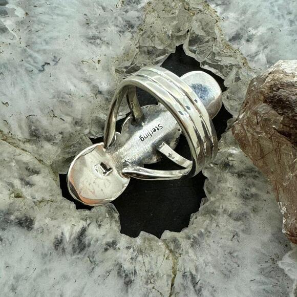 Native American Sterling Silver 3 Oval Matrixed Turquoise Ring Sz 6.75 For Women - Picture 7 of 10